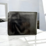 Men's Genuine Leather Classic Bi Fold Card Wallet - Black