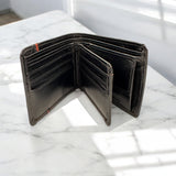 Men's Genuine Leather Classic Bi Fold Card Wallet - Black