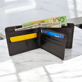 Men's Genuine Leather Classic Bi Fold Card Wallet - Black