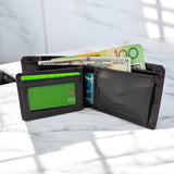 Men's Genuine Leather Classic Bi Fold Card Wallet - Black
