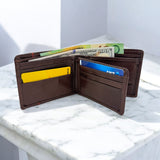 Men's Genuine Leather Classic Bi Fold Card Wallet - Brown