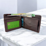 Men's Genuine Leather Classic Bi Fold Card Wallet - Brown