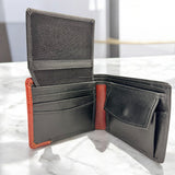 Men's Genuine Leather Two Tone Wallet with Flap Over ID Windows - Black