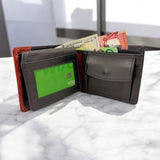 Men's Genuine Leather Two Tone Wallet with Flap Over ID Windows - Black