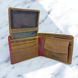 Men's Genuine Leather Two Tone Wallet with Flap Over ID Windows - Crazy