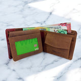 Men's Genuine Leather Two Tone Wallet with Flap Over ID Windows - Crazy
