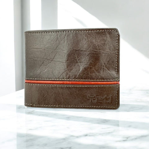 Men's Genuine Leather Two Tone Wallet with Coin Pocket - Brown