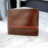 Men's Genuine Leather Two Tone Wallet with Coin Pocket - Cognac