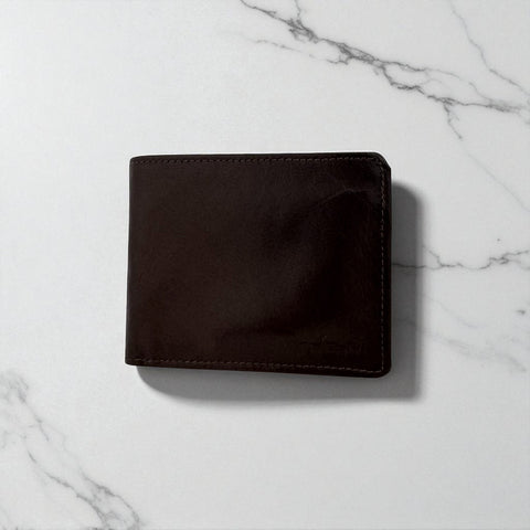 Men's Genuine Leather Bi Fold with Flip Over Card Slots - Brown