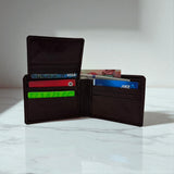 Men's Genuine Leather Bi Fold with Flip Over Card Slots - Brown