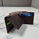 Men's Genuine Leather Bi Fold with Flip Over Card Slots - Brown