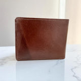 Men's Genuine Leather Bi Fold with Flip Over Card Slots - Cognac