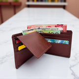 Men's Genuine Leather Bi Fold with Flip Over Card Slots - Cognac