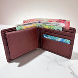 Men's Genuine Leather Bi Fold with Flip Over Card Slots - Cognac