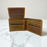 Men's Genuine Leather Bi Fold with Flip Over Card Slots - Crazy Brown