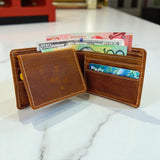Men's Genuine Leather Bi Fold with Flip Over Card Slots - Crazy Brown