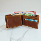 Men's Genuine Leather Bi Fold with Flip Over Card Slots - Crazy Brown