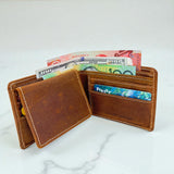 Men's Genuine Leather Bi Fold with Flip Over Card Slots - Crazy Brown