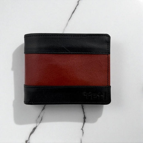 Men's Genuine Leather Two Tone Wallet with 2 ID Windows - Black