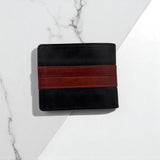Men's Genuine Leather Two Tone Stripe Wallet - Black