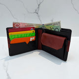 Men's Genuine Leather Two Tone Stripe Wallet - Black