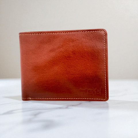 Men's Genuine Leather Bi Fold Wallet with ID Window - Tan