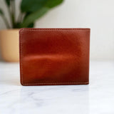 Men's Genuine Leather Bi Fold Wallet with ID Window - Tan