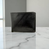 Men's Genuine Leather Bi Fold Wallet with ID Window - Black