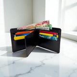 Men's Genuine Leather Bi Fold Wallet with ID Window - Black