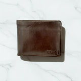 Men's Genuine Leather Bi Fold Wallet with ID Window - Brown