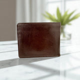 Men's Genuine Leather Bi Fold Wallet with ID Window - Brown
