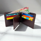 Men's Genuine Leather Bi Fold Wallet with ID Window - Brown