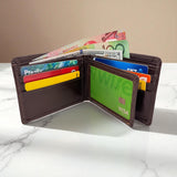 Men's Genuine Leather Bi Fold Wallet with ID Window - Brown