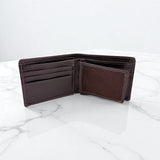 Men's Genuine Leather Bi Fold Wallet with ID Window - Brown