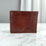 Men's Genuine Leather Bi Fold Wallet with ID Window - Cognac