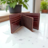 Men's Genuine Leather Bi Fold Wallet with ID Window - Cognac