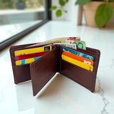 Men's Genuine Leather Bi Fold Wallet with ID Window - Cognac