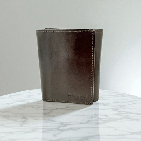 Men's Genuine Leather Tri Fold Wallet - Brown