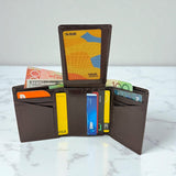 Men's Genuine Leather Tri Fold Wallet - Brown
