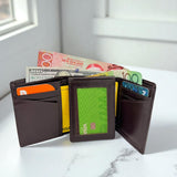 Men's Genuine Leather Tri Fold Wallet - Brown