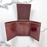 Men's Genuine Leather Tri Fold Wallet - Cognac