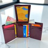 Men's Genuine Leather Tri Fold Wallet - Cognac