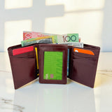 Men's Genuine Leather Tri Fold Wallet - Cognac