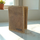 Men's Genuine Leather Tri Fold Wallet - Crazy Brown