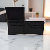 Men's Genuine Leather Wallet Two Tone Peep Hole - Black