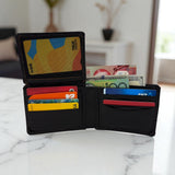 Men's Genuine Leather Wallet Two Tone Peep Hole - Black
