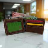 Men's Genuine Leather Wallet Two Tone Peep Hole - Crazy Brown