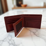 Men's Genuine Leather Bi fold Wallet with 2 ID Windows - Tan