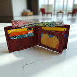 Men's Genuine Leather Bi fold Wallet with 2 ID Windows - Tan