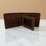 Men's Genuine Leather Bi fold Wallet with 2 ID Windows - Crazy Brown